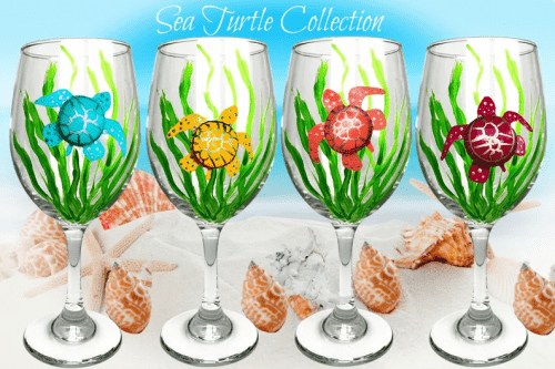 Hand Painted Wine Glass – Turtle gifts for adults
