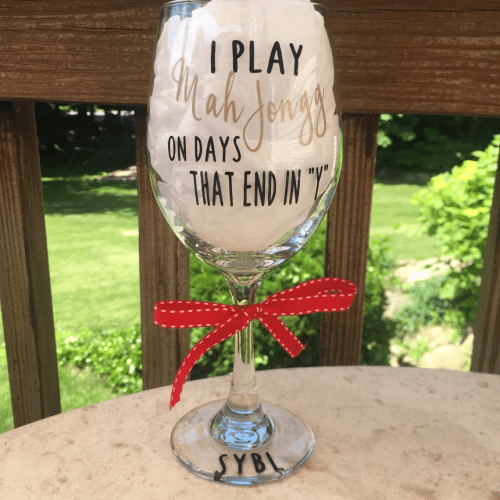 Etched Wine Glass – Mahjong themed gifts