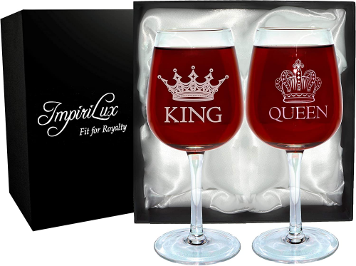 King and Queen Wine Glasses – Housewarming gifts for couples to celebrate their new home