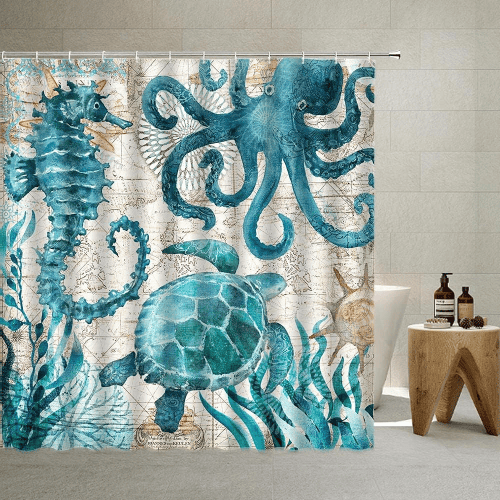 Seahorse Shower Curtain – Nautical bath gifts for seahorse lovers